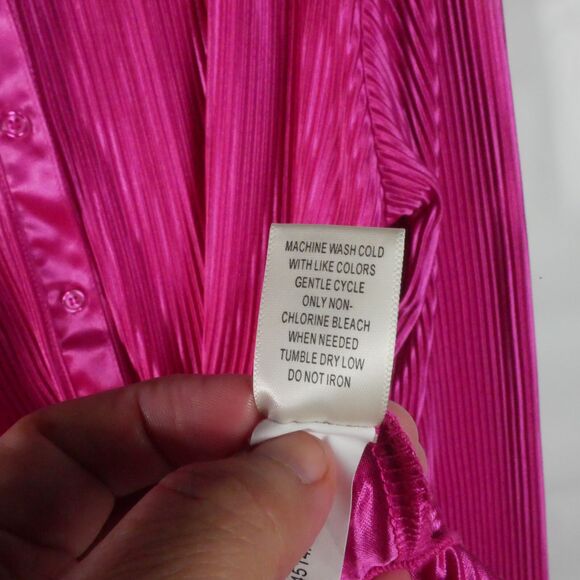 Truself Women Size XL Pink Ribbed Long Sleeve Blouse Button Up Polyester - Picture 6 of 12